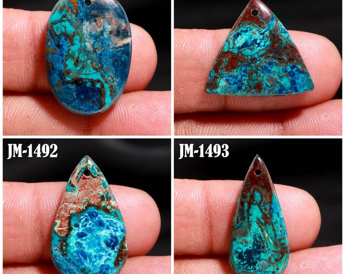 Natural Azurite Fancy Shape Front Drilled Smooth Cabochon Single Pieces, Semi-Precious Gemstones For Jewelry Making