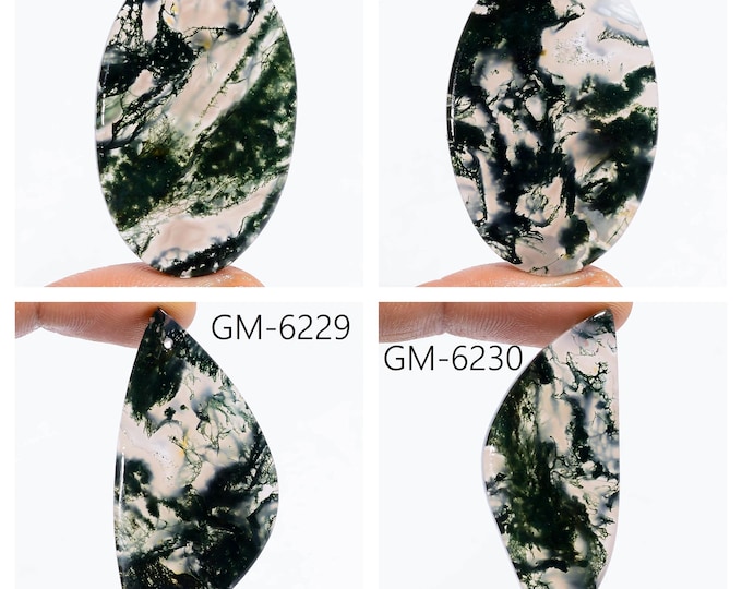 Natural Moss Agate Fancy Shape Drilled Cabochon Single Pieces, Semi-Precious Gemstones For Jewelry Making