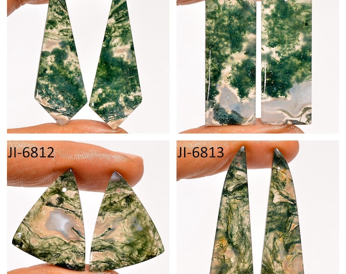 Natural Moss Agate Fancy Shape Front Drilled Smooth Cabochon Matching Pairs, Semi-Precious Gemstones For Jewelry Making