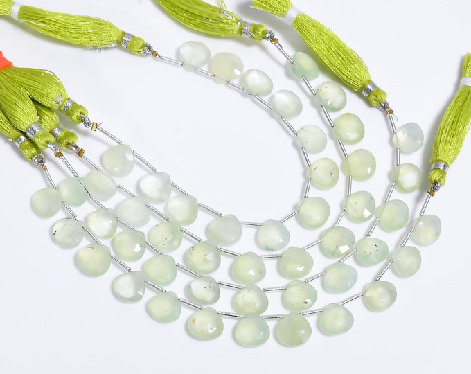 Prehnite Faceted Side Drilled Heart Shape Briolette 10.25mm, Semi-Precious Gemstones For Jewelry Making