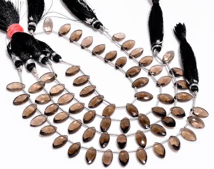 Smoky Quartz Faceted Side Drilled Marquise Shape Briolette 6mm x 12mm, Semi-Precious Gemstones For Jewelry Making