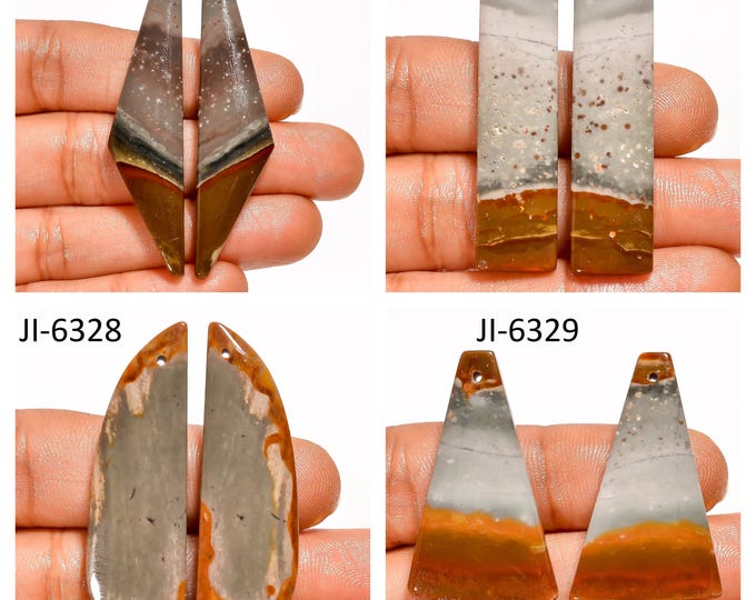 Natural Polychrome Jasper Fancy Shape Front Drilled Smooth Cabochon Matching Pairs, Semi-Precious Gemstones For Jewelry Making