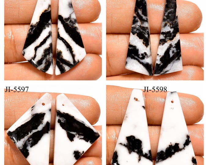 Natural Zebra Jasper Fancy Shape Front Drilled Smooth Cabochon Matching Pairs, Semi-Precious Gemstones For Jewelry Making