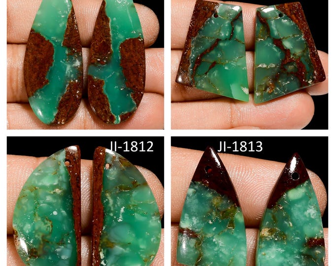 Natural Chrysoprase Fancy Shape Front Drilled Smooth Cabochon Matching Pairs, Semi-Precious Gemstones For Jewelry Making