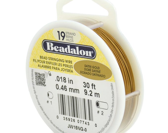 Beadalon Satin Gold Color .018 Inch Diameter, 19 Strand Beading Wire, 30 Foot Spool For Jewelry Making