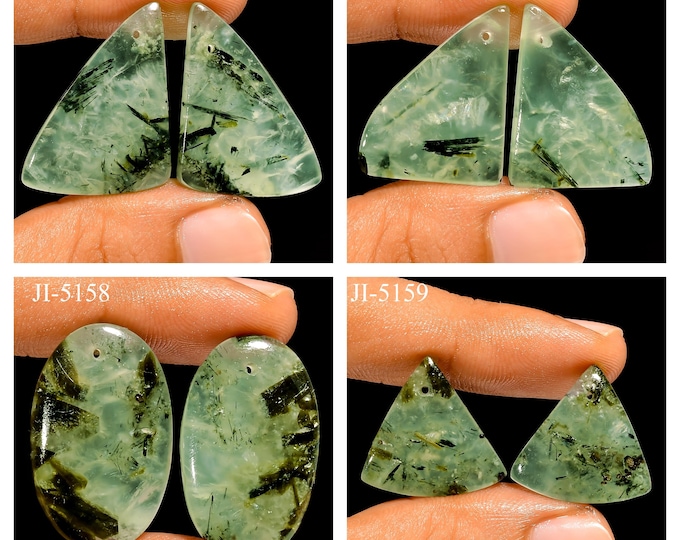 Natural Prehnite Fancy Shape Front Drilled Smooth Cabochon Matching Pairs, Semi-Precious Gemstones For Jewelry Making