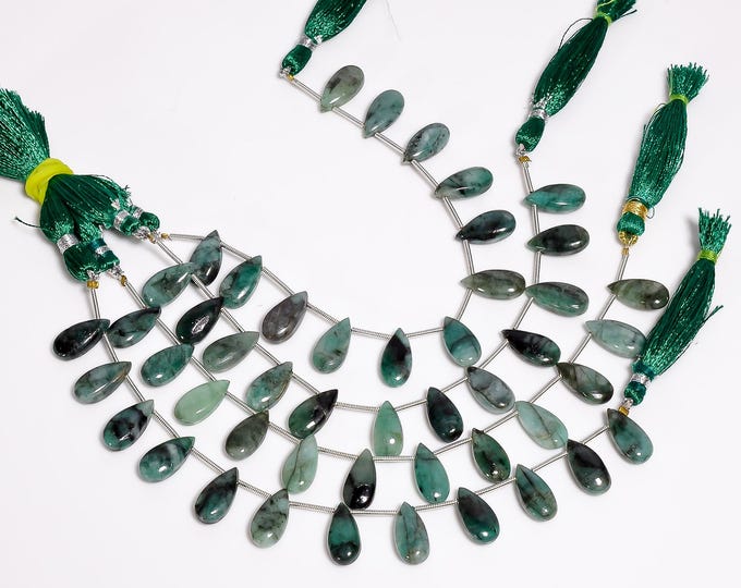 Natural Emerald Non-Faceted Smooth Side Drilled Pear Shape Briolette 7mm x 15mm, Precious Gemstones For Jewelry Making
