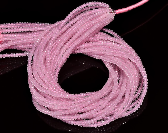Rose Quartz Micro Faceted Center Drilled Rondelle Shape 3.15mm, Semi-Precious Gemstones For Jewelry Making
