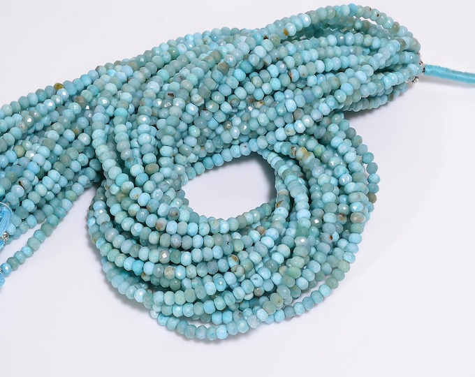 Natural Larimar Micro Faceted Center Drilled Rondelle Shape 3.85mm, Semi-Precious Gemstones For Jewelry Making