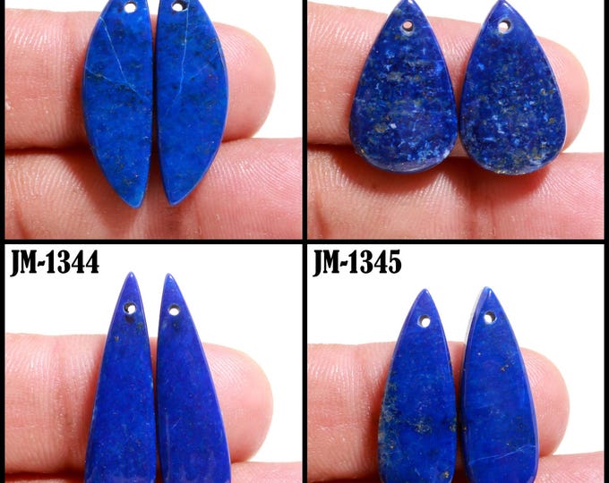 Natural Lapis Lazuli Fancy Shape Front Drilled Smooth Cabochon Matching Pairs, Semi-Precious Gemstones For Jewelry Making