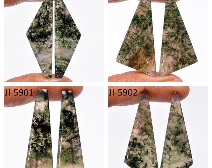 Natural Moss Agate Fancy Shape Front Drilled Smooth Cabochon Matching Pairs, Semi-Precious Gemstones For Jewelry Making