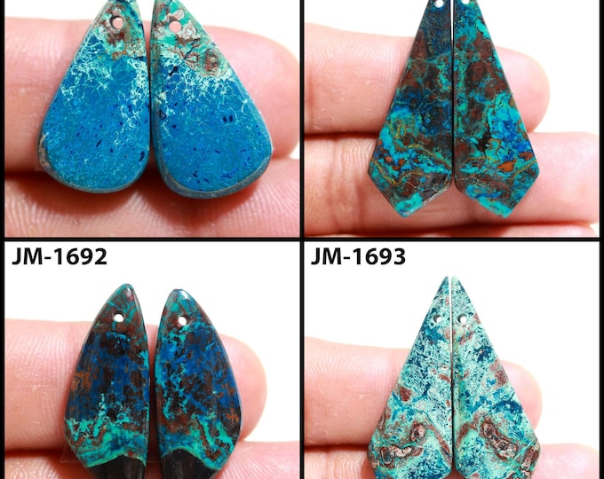 Natural Azurite Fancy Shape Front Drilled Smooth Cabochon Matching Pairs, Semi-Precious Gemstones For Jewelry Making