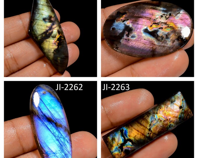 Natural Labradorite Fancy Shape Front Drilled Smooth Cabochon Single Pieces, Semi-Precious Gemstones For Jewelry Making
