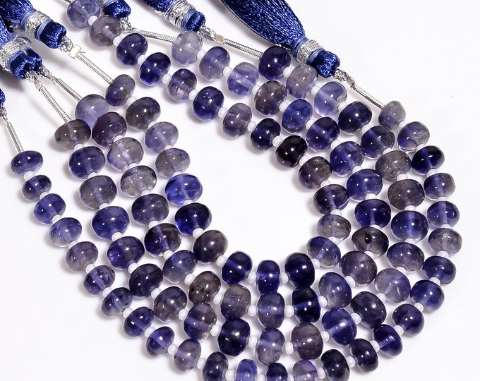 Iolite Non-Faceted Smooth Center Drilled Rondelle Shape 7mm, Semi-Precious Gemstones For Jewelry Making