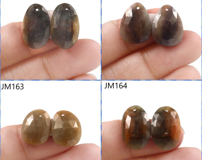 Natural Sapphire Fancy Shape Front Drilled Faceted Rose Cut Matching Pairs, Precious Gemstones For Jewelry Making