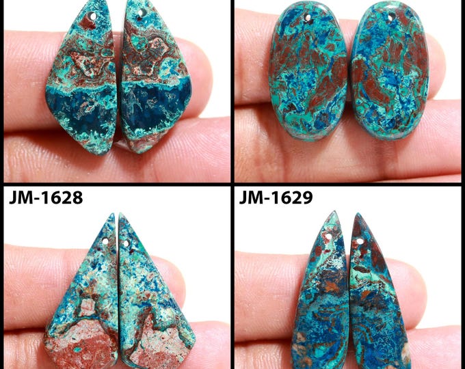 Natural Azurite Fancy Shape Front Drilled Smooth Cabochon Matching Pairs, Semi-Precious Gemstones For Jewelry Making