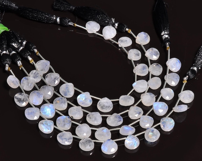 Natural Rainbow Moonstone Faceted Side Drilled Heart Shape Briolette 10.25mm, Semi-Precious Gemstones For Jewelry Making