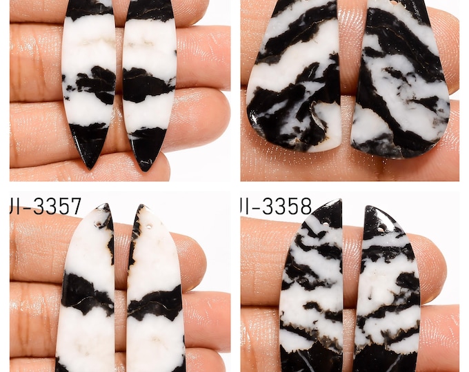 Natural Zebra Jasper Fancy Shape Front Drilled Smooth Cabochon Matching Pairs, Semi-Precious Gemstones For Jewelry Making