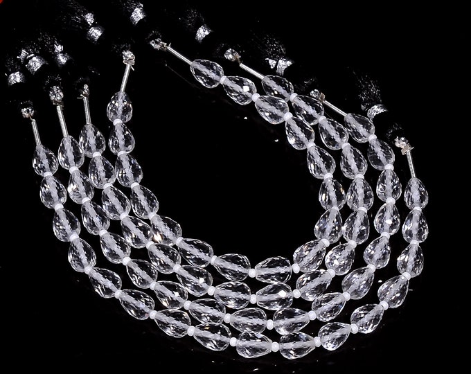 Crystal Quartz Faceted Center Drilled Teardrop Shape 6mm x 8mm, Semi-Precious Gemstones For Jewelry Making