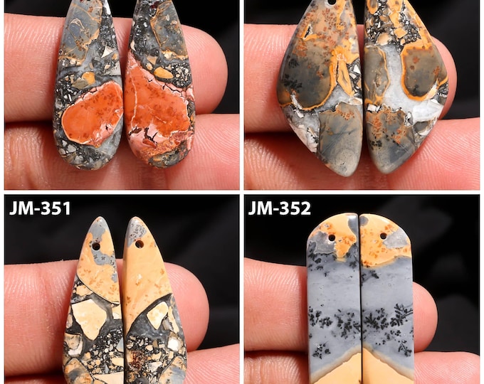 Natural Maligano Jasper Fancy Shape Front Drilled Smooth Cabochon Matching Pairs, Semi-Precious Gemstones For Jewelry Making