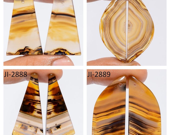 Natural Montana Agate Fancy Shape Front Drilled Smooth Cabochon Matching Pairs, Semi-Precious Gemstones For Jewelry Making