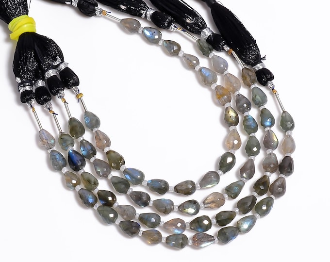 Natural Labradorite Faceted Center Drilled Teardrop Shape 6mm x 8mm, Semi-Precious Gemstones For Jewelry Making