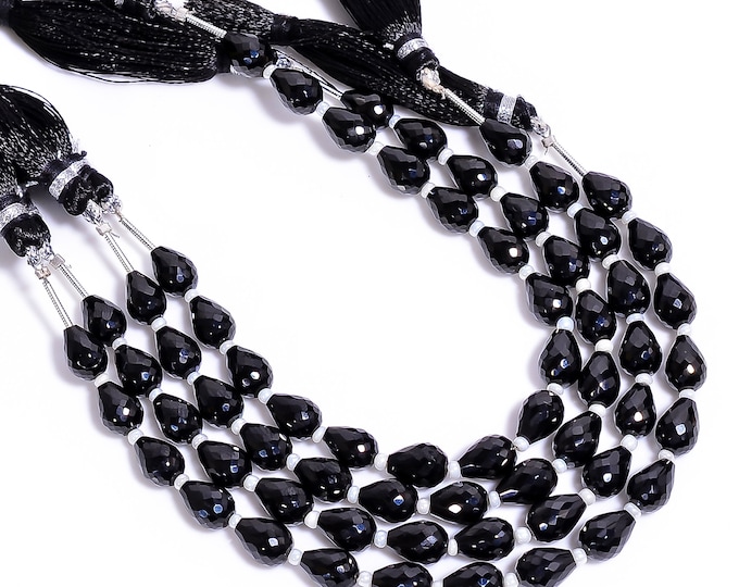 Black Spinel Faceted Center Drilled Teardrop Shape 6mm x 8mm, Semi-Precious Gemstones For Jewelry Making