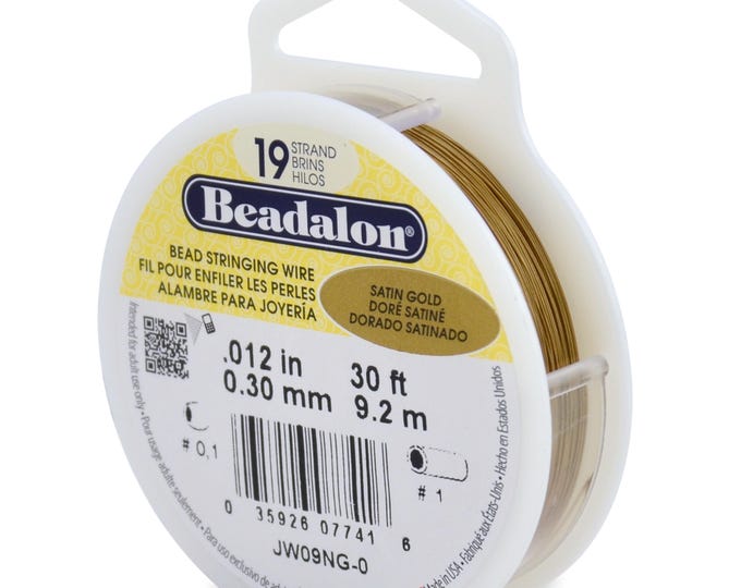 Beadalon Satin Gold Color .012 Inch Diameter, 19 Strand Beading Wire, 30 Foot Spool For Jewelry Making