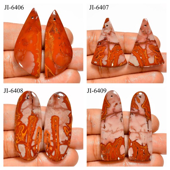 Natural Noreena Jasper Fancy Shape Front Drilled Smooth Cabochon Matching Pairs, Semi-Precious Gemstones For Jewelry Making
