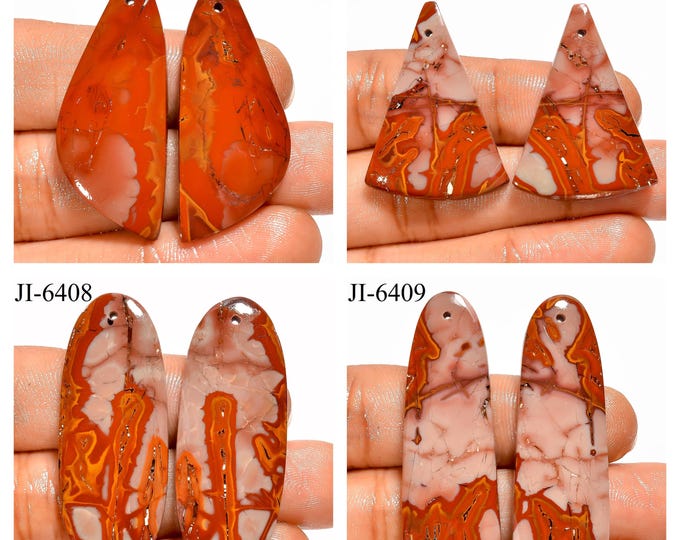 Natural Noreena Jasper Fancy Shape Front Drilled Smooth Cabochon Matching Pairs, Semi-Precious Gemstones For Jewelry Making