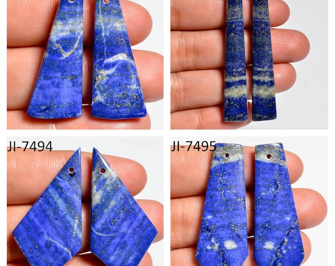 Natural Lapis Lazuli Fancy Shape Front Drilled Smooth Cabochon Matching Pairs, Semi-Precious Gemstones For Jewelry Making
