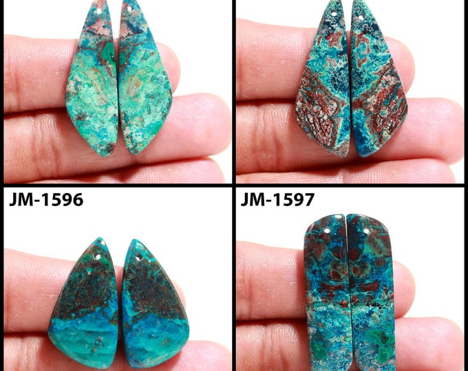 Natural Azurite Fancy Shape Front Drilled Smooth Cabochon Matching Pairs, Semi-Precious Gemstones For Jewelry Making