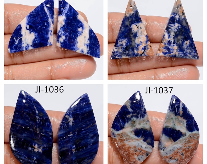 Natural Sodalite Fancy Shape Front Drilled Smooth Cabochon Matching Pairs, Semi-Precious Gemstones For Jewelry Making
