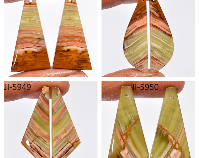 Natural Banded Calcite Fancy Shape Front Drilled Smooth Cabochon Matching Pairs, Semi-Precious Gemstones For Jewelry Making