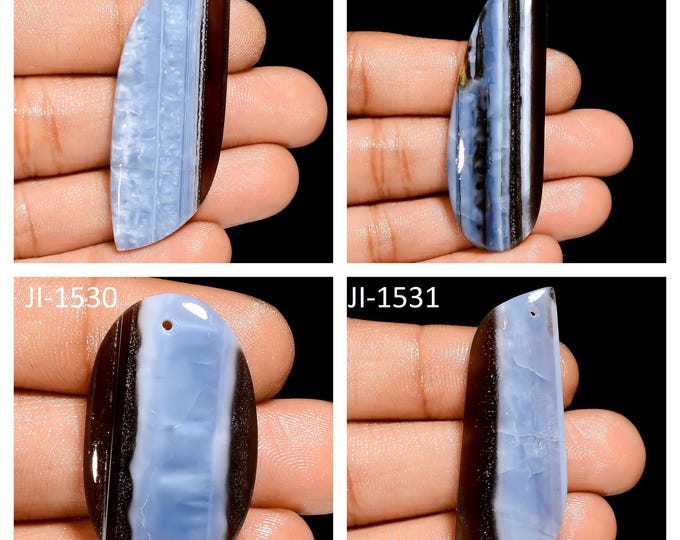 Natural Owyhee Blue Opal Fancy Shape Front Drilled Cabochon Single Pieces, Semi-Precious Gemstones For Jewelry Making