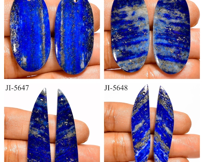 Natural Lapis Lazuli Fancy Shape Front Drilled Smooth Cabochon Matching Pairs, Semi-Precious Gemstones For Jewelry Making