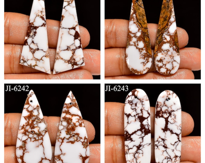 Natural Wild Horse Jasper Fancy Shape Front Drilled Smooth Cabochon Matching Pairs, Semi-Precious Gemstones For Jewelry Making