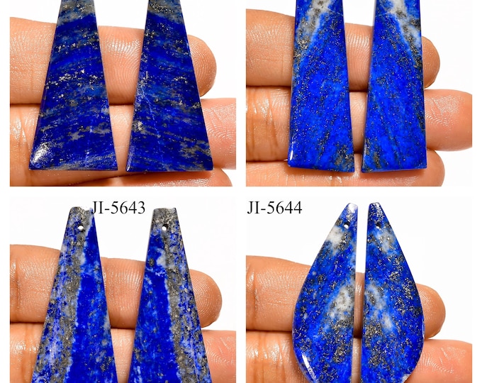 Natural Lapis Lazuli Fancy Shape Front Drilled Smooth Cabochon Matching Pairs, Semi-Precious Gemstones For Jewelry Making