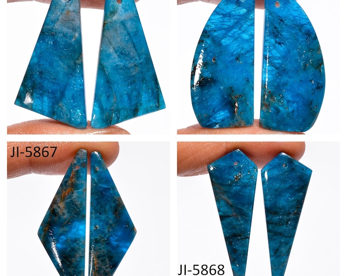 Natural Neon Apatite Fancy Shape Front Drilled Smooth Cabochon Matching Pairs, Semi-Precious Gemstones For Jewelry Making