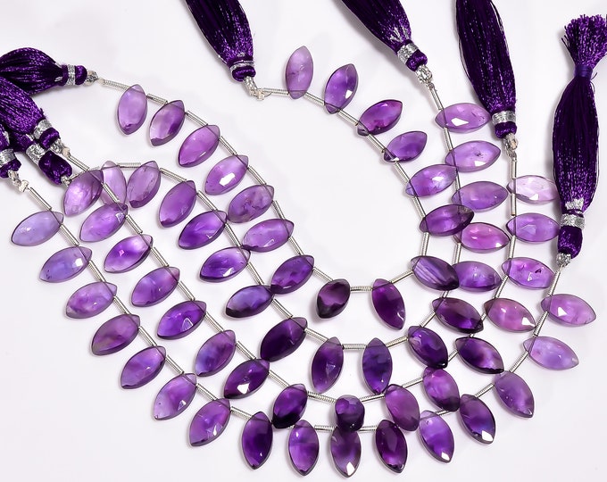 Amethyst Faceted Side Drilled Marquise Shape Briolette 6mm x 12mm, Semi-Precious Gemstones For Jewelry Making