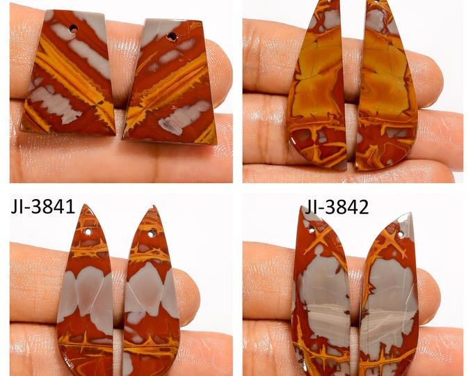 Natural Noreena Jasper Fancy Shape Front Drilled Smooth Cabochon Matching Pairs, Semi-Precious Gemstones For Jewelry Making