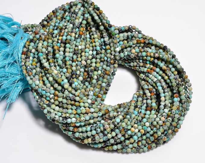 Natural Turquoise Faceted Center Drilled Round Shape 3.25mm, Semi-Precious Gemstones For Jewelry Making