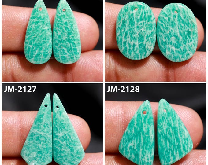 Natural Amazonite Fancy Shape Front Drilled Smooth Cabochon Matching Pairs, Semi-Precious Gemstones For Jewelry Making