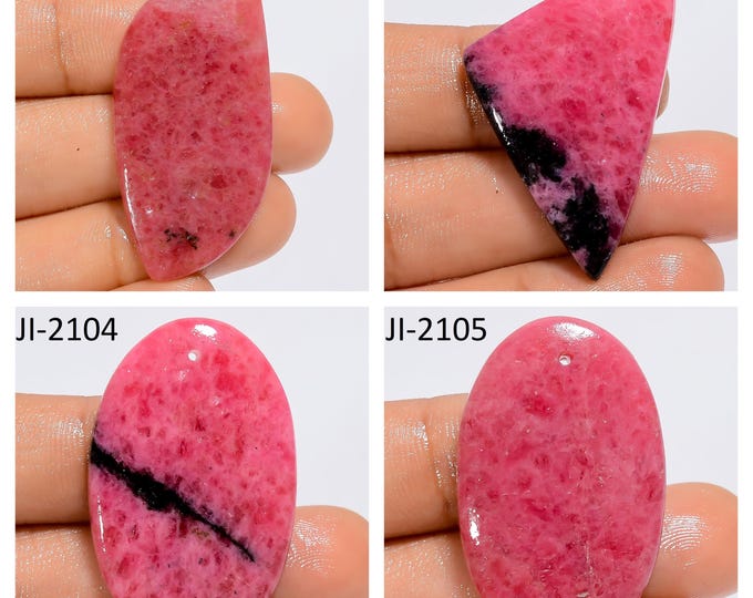 Natural Rhodonite Fancy Shape Front Drilled Smooth Cabochon Single Pieces, Semi-Precious Gemstones For Jewelry Making