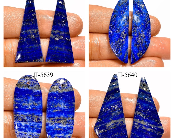 Natural Lapis Lazuli Fancy Shape Front Drilled Smooth Cabochon Matching Pairs, Semi-Precious Gemstones For Jewelry Making