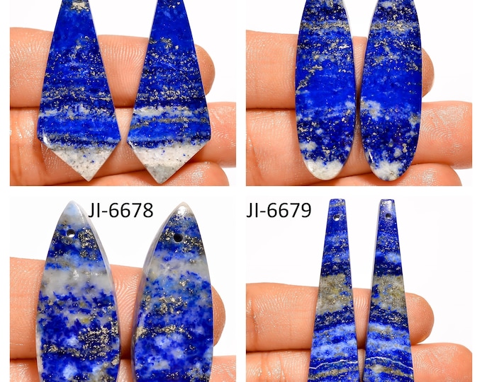 Natural Lapis Lazuli Fancy Shape Front Drilled Smooth Cabochon Matching Pairs, Semi-Precious Gemstones For Jewelry Making