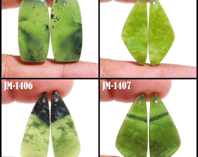 Natural Serpentine Fancy Shape Front Drilled Smooth Cabochon Matching Pairs, Semi-Precious Gemstones For Jewelry Making