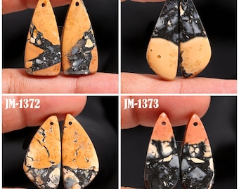 Natural Maligano Jasper Fancy Shape Front Drilled Smooth Cabochon Matching Pairs, Semi-Precious Gemstones For Jewelry Making
