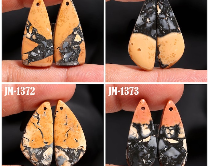 Natural Maligano Jasper Fancy Shape Front Drilled Smooth Cabochon Matching Pairs, Semi-Precious Gemstones For Jewelry Making