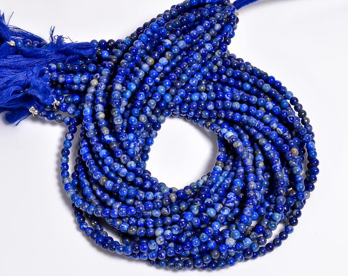 Lapis Lazuli Non-Faceted Smooth Center Drilled Round Shape 4mm, Semi-Precious Gemstones For Jewelry Making